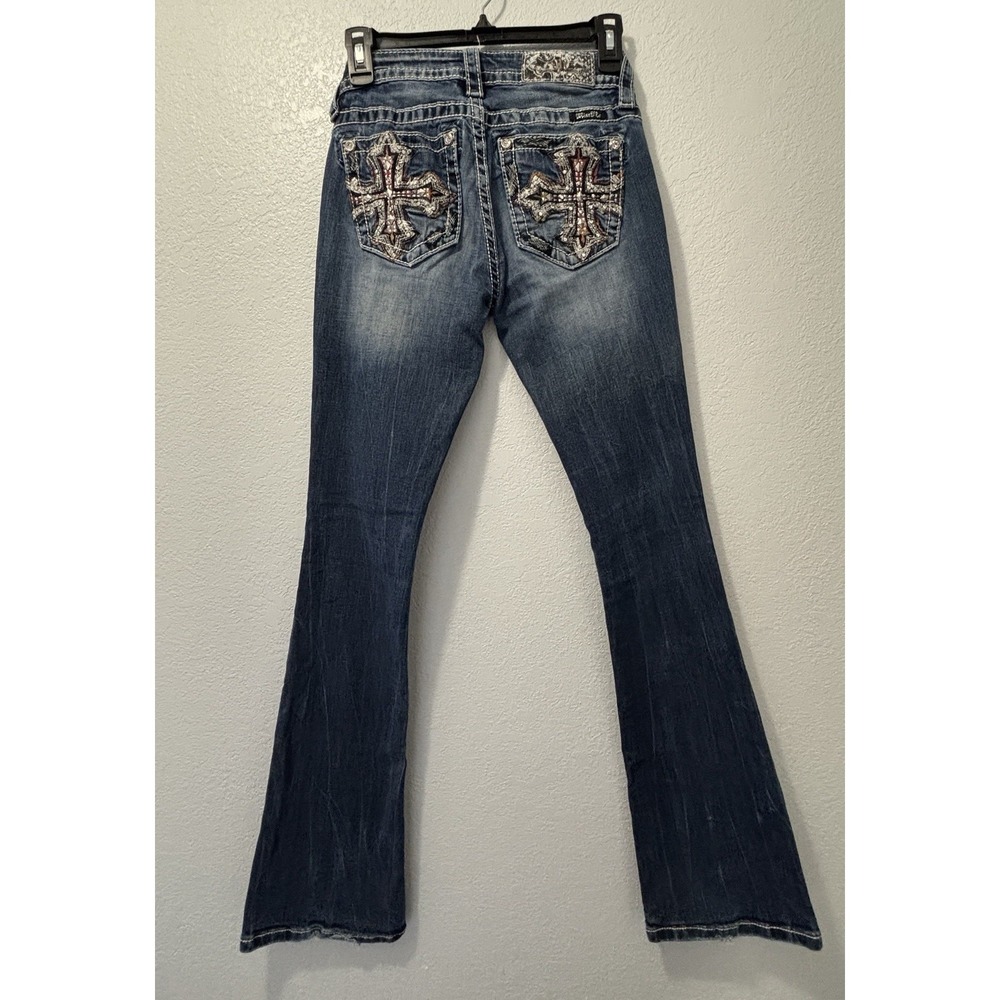 Miss Me Jeans Womens 26x32 Mid-Rise Boot Cross Embellished Cross Western Denim